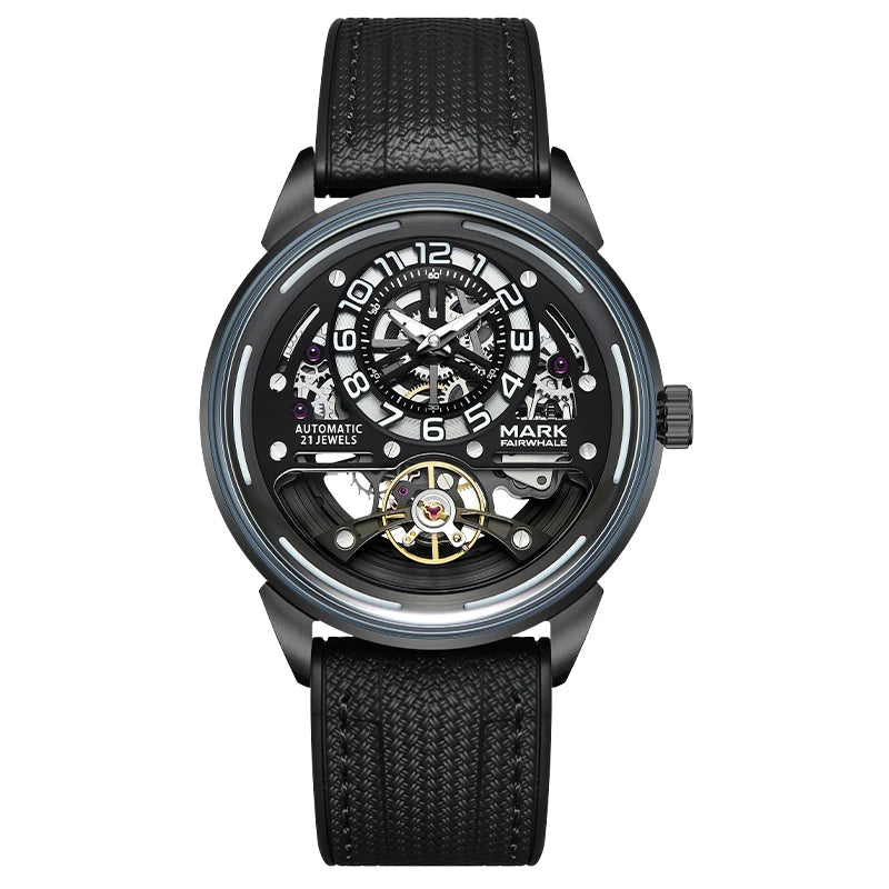 MARK FAIRWHALE Men's Automatic Watch Skeleton Dial Fluororubber Strap Waterproof Luxury Fashion Wristwatch