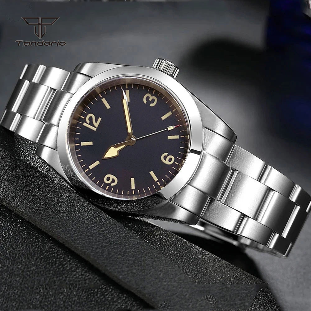 Tandorio Mechanical Automatic 36mm/39mm Explorer Style Watch Sapphire Glass Miyota 8215 or PT5000 Men's Wristwatch Glide Clasp