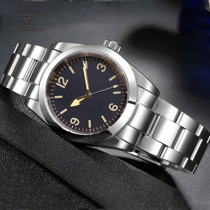 Tandorio Mechanical Automatic 36mm/39mm Explorer Style Watch Sapphire Glass Miyota 8215 or PT5000 Men's Wristwatch Glide Clasp