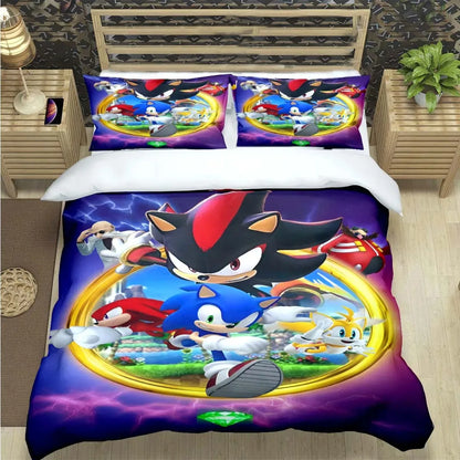Fashion Cartoon Role Characters Print Bedding Set Sonic Duvet Cover Comforter Bed Youth Kids Girl Boys Luxury Birthday Gift