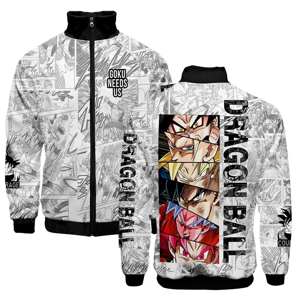 Anime Goku Dragon Ball Jacket Men Women Harajuku Hip Hop Japanese Zip Up Hoodies Goku Clothes Stand Collar Sweatshirt, produit gaming premium Fraquane