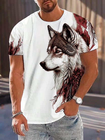 Different Pupil Wolf Print Men's T-shirt Men's Daily Casual T-shirt Urban Street Fashion Short-sleeved Summer Outdoor Sports Tee