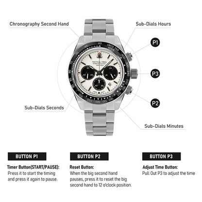 Tactical Frog Quartz Watch VS75 Solar Chronograph Sapphire 200m Waterproof Luxury Watch Luminous Quartz Movement 41mm Mens Watch
