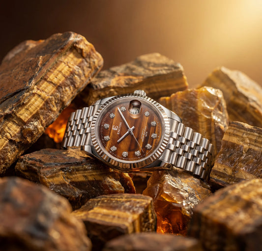 Eniton 36mm Men's Mechanical Watch Stainless Steel Peacock Stone Tiger Eye Dial NH35 Movement