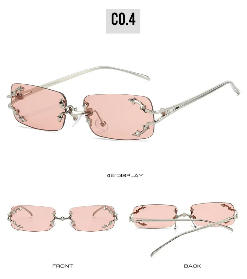 Y2K Rimless Square Star Sunglasses for Women Fashion Vintage Silver Hip Hop Driving UV400 Eyewear Alloy Frame Outdoor Men Punk