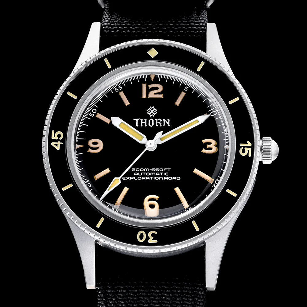 Thorn SHY033 Vintage 50-Fathoms Mechanical Watch NH35 Automatic Movement K9 Mineral Crystal 200m Waterproof Luminous Men Watch