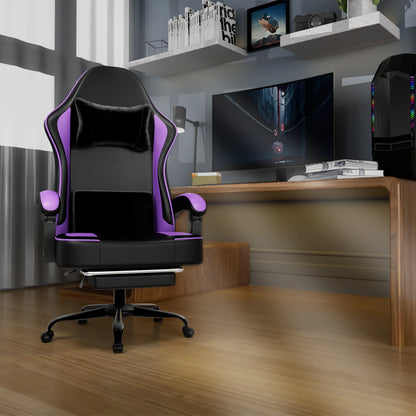 Ergonomic Gaming Chair with Footrest, Pocket Spring Cushion Computer Chair, PU Leather Reclining Gaming Chair for Adults, Adjustable Office Chair