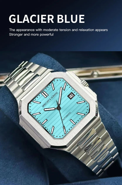 2025 Specht & Söhne Men's Classic Cubic Automatic Mechanical Watch 50M Waterproof Luminous Sapphire Crystal Reloj Hombre 41MM