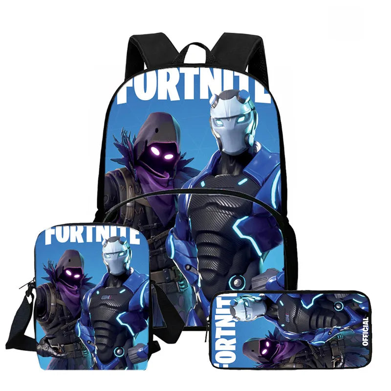 Fortnite Cartoon 3Pcs Backpack Set Unisex for Boys Girls, Backpack with Front Pocket, Crossbody Bag & Pencil Case, Best Gift