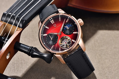 PAGANI DESIGN – luksuzni mehanički sat za muškarce, 41 mm, safirno staklo, kožni remen, vodootporan, u pilotskom stilu, s turbiljonom i fazama mjeseca