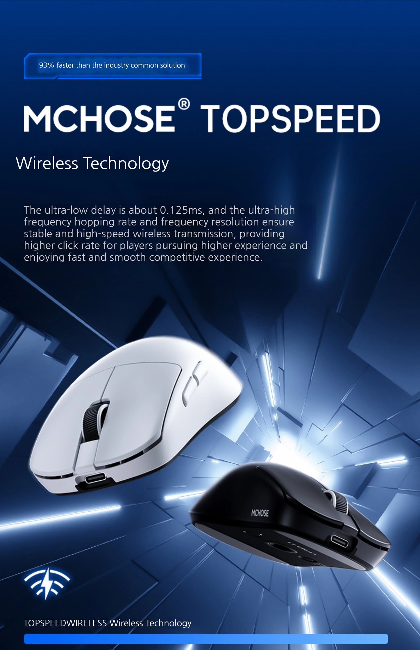 MCHOSE L7 Ultra+ Medium Large håndmus til gaming, e-sport, PAW3950, trådløs med tre tilstande, let kontormus med dual-drive til computer