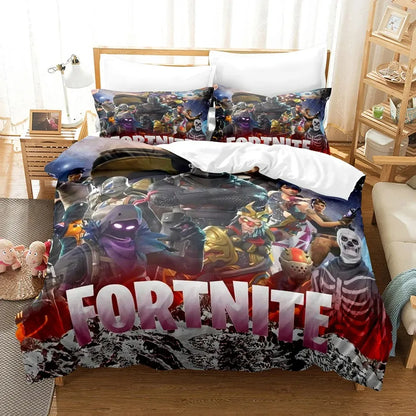 F-Fortnite 3PCS Bedding Set Battle Royale Kids Duvet Cover Quilt Pillowcase Double Size Victory Game Bedroom Linen Decoration