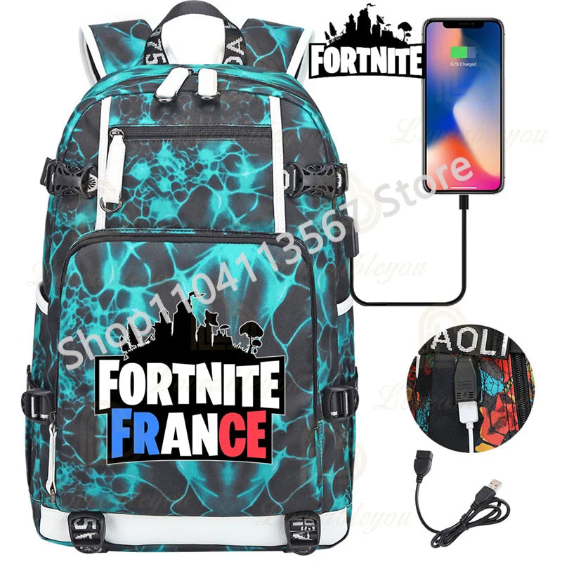 Ultima Knight F-Fortnited Battle Royale Rucksack mit USB-Ladeanschluss, Anime-Figuren und Studienfach für Schreibwaren für Schüler