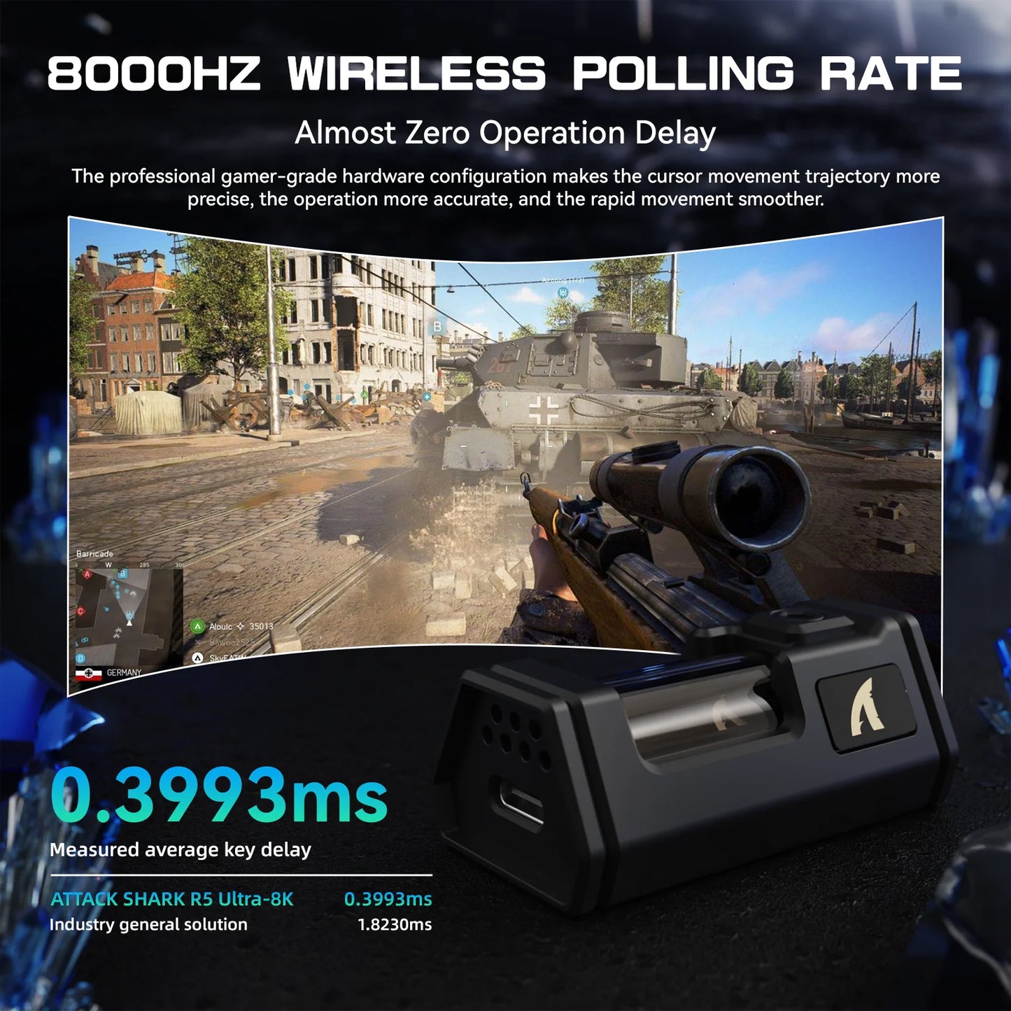ATTACK SHARK R5 Ultra 8K Carbon Fiber kabellose Gaming-Maus mit 42000 DPI-PAW3950 MAX Sensor – 39g ultraleicht für Win/Mac