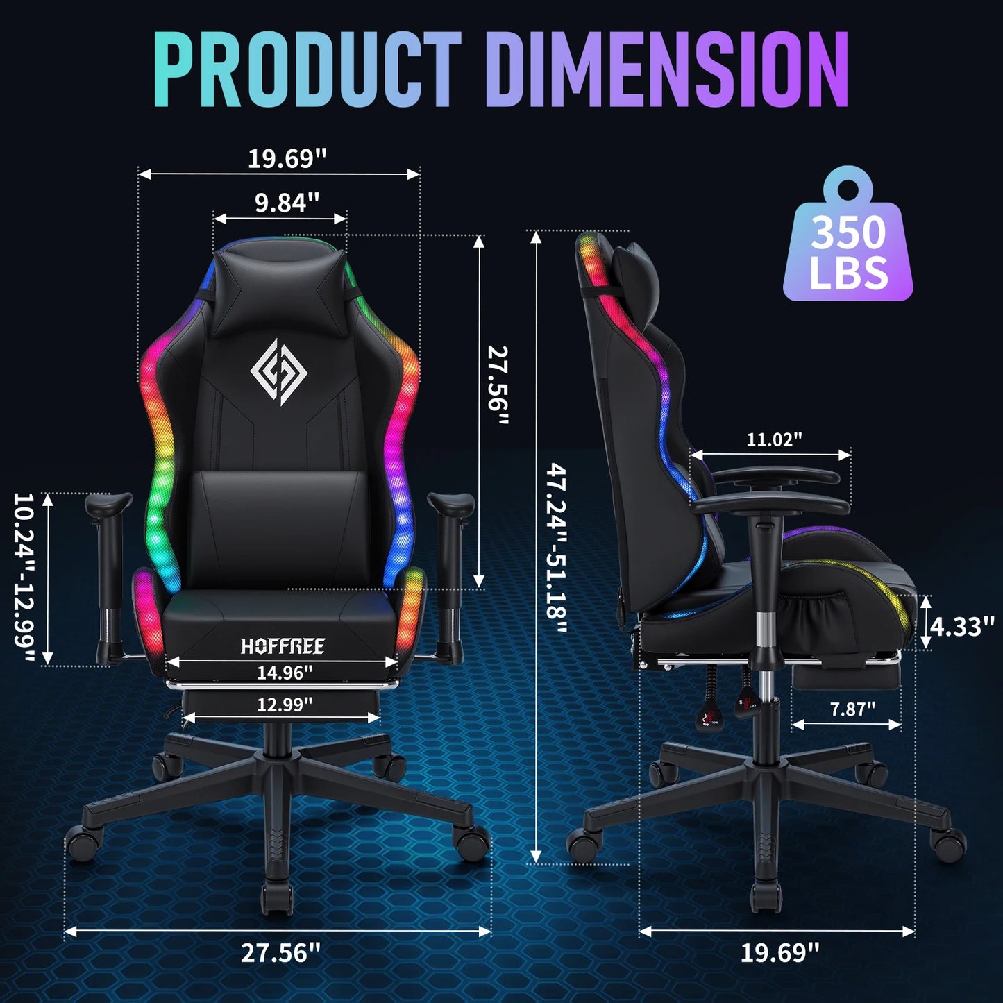 250Lbs Load LED Gaming Chair for Children 8-15 Years, Adjustable Gamer Chair with LED Lighting, Footrest & Lumbar Support