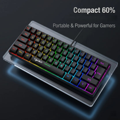 60% RGB Backlit Gaming Keyboard, Compact 61-Key Mini Wired Office Keyboard with Ergonomic Design, USB Connectivity Sleek