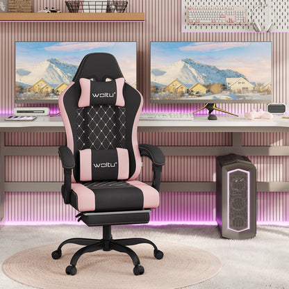 WOLTU Swivel Computer Chair with Massage Function Ergonomic Office Chair with Pillow & Footrest Height Adjustable Gaming Chair