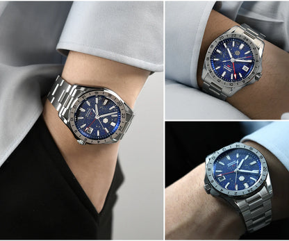 San Martin 39mm Aventurine Gemstone Dial Luxury Men's Watch NH34 GMT Automatic Mechanical Sapphire Waterproof Luminous SN0129