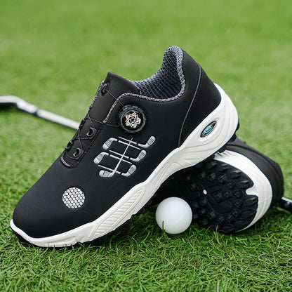 Professional Golf Shoes with Rotary Lock Buckle, Breathable, Shock-Absorbing, Non-Slip, Comfortable Support for Golf Course Swing Movements, Men's Casual Sports Shoes