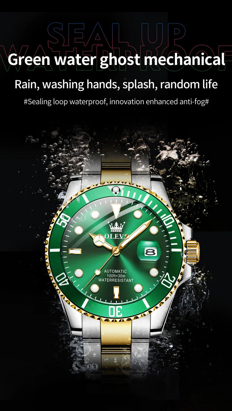 OLEVS Watches Man Fashion Luxury Automatic Mechanical Watch Waterproof Luminous Date Men's Watch Waterproof Luminous Box Gift