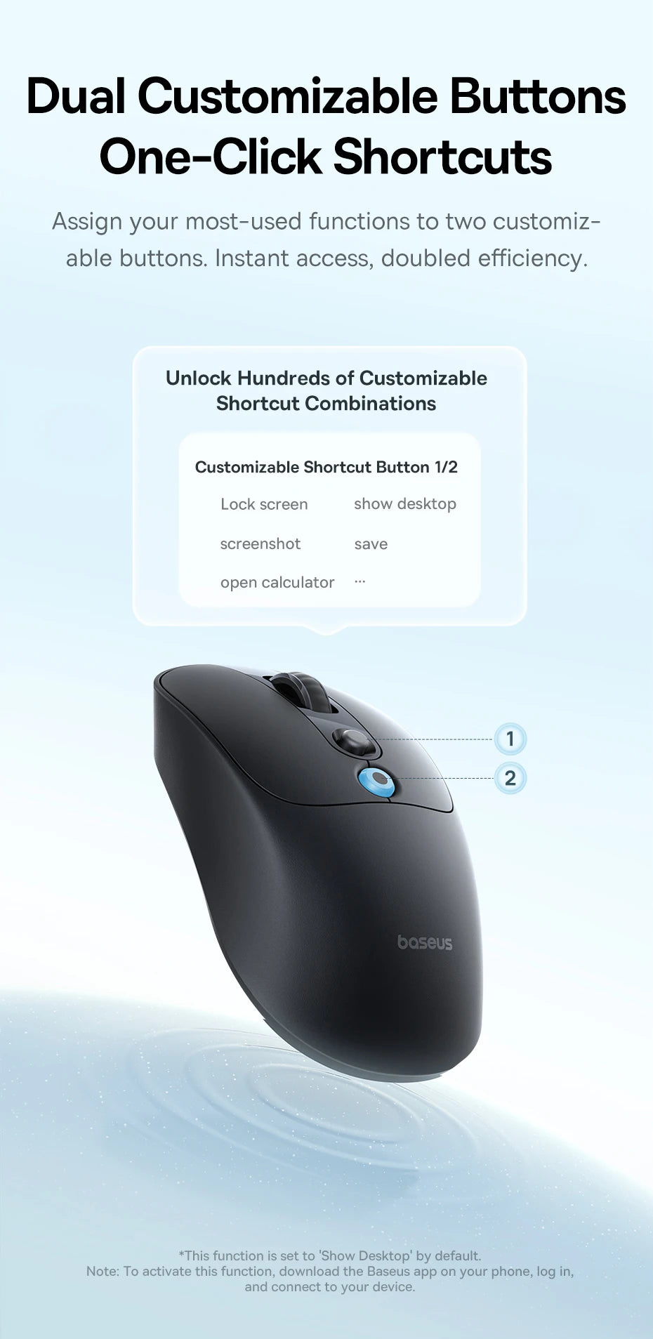 【NOVO】Baseus EM2 ergonomski bežični miš Bluetooth 5.3 2.4G, Type-C punjenje, ultra lagan, tih, s prilagodljivim tipkama
