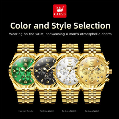 OLEVS 2932 High end Men's Watch Classic Lunar Phase Waterproof Stainless Steel Chronograph Watch Luxury Brand Quartz Men's Watch