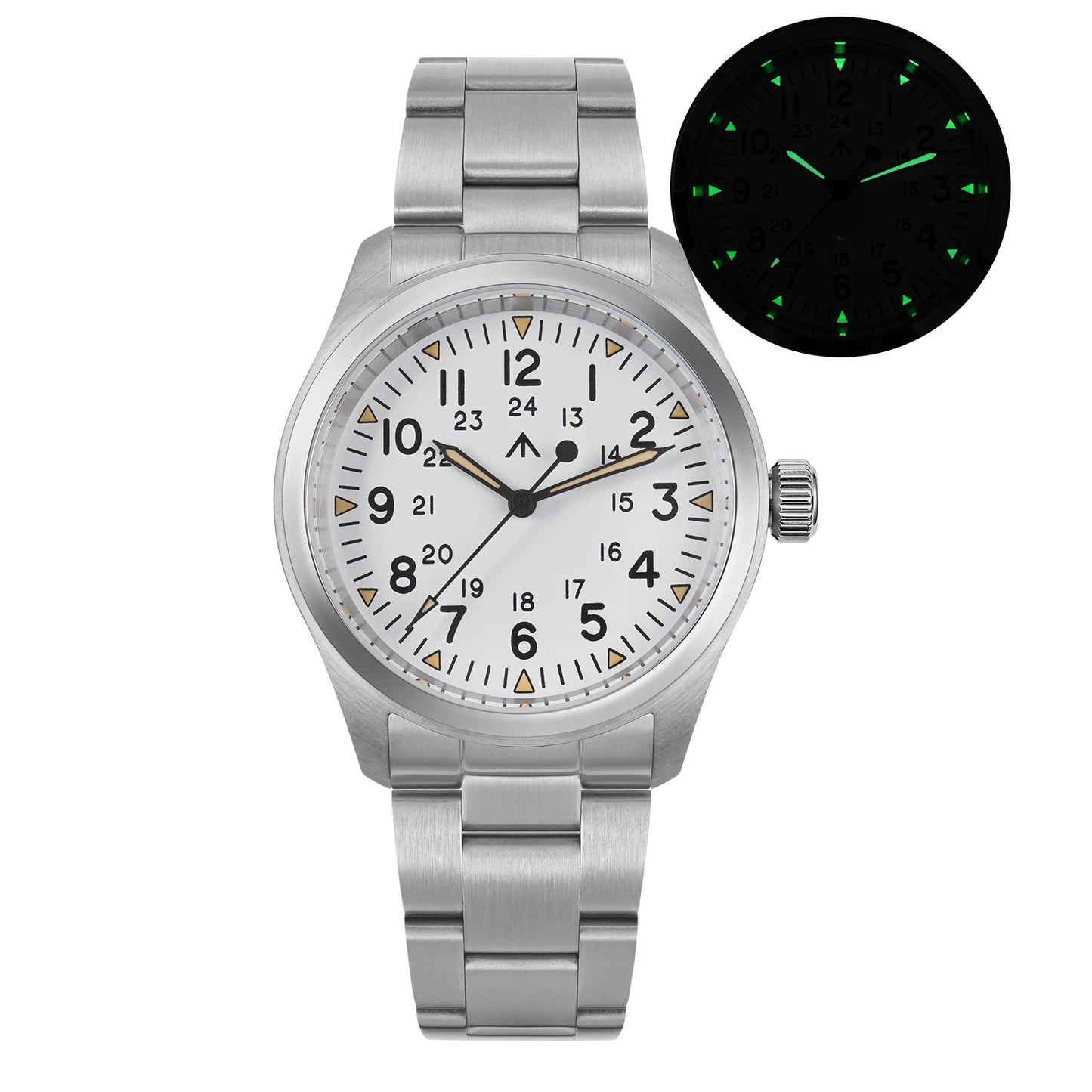Militado ML08 Quartz Watch VH31 Movement Double Domed Sapphire Crystal Wristwatch Super C3 Green Luminous 38mm Vintage Watches