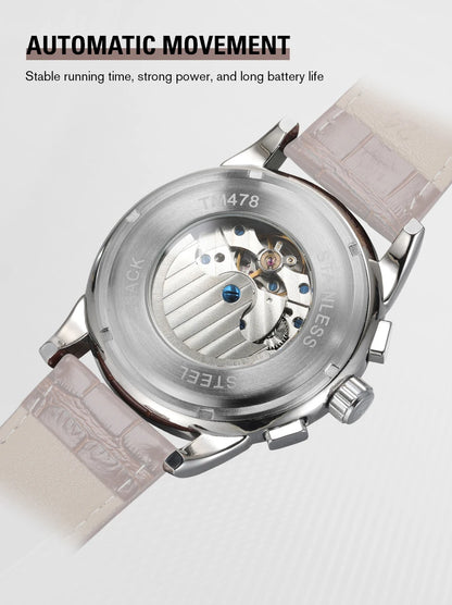 Forsining Retro Mechancial Watches Moon Phase Shanghai Movement Rose Gold Case Brown Leather Strap Luxury Automatic Mens Watch