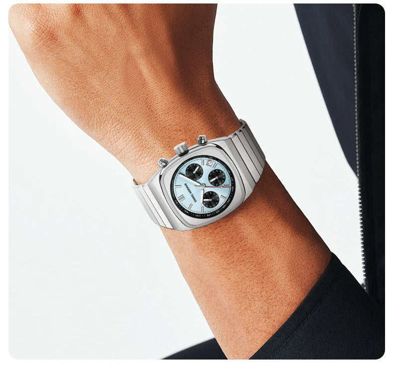 DG9008 Men's Watch, Original Fashion Brand Quartz Waterproof Luminous Watch with Three Small Dials and Moon Phase