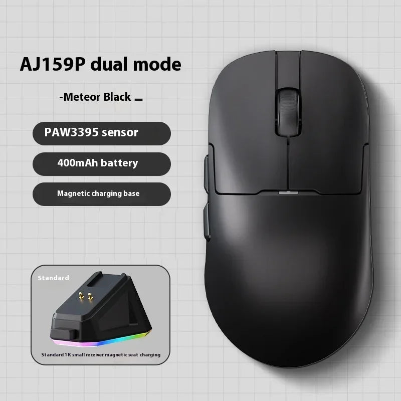 Rato Gaming Sem Fios AJAZZ AJ159 APEX Tri-Mode 8K, Sensor PAW3950 de Baixa Latência, Base de Carregamento, Personalizável, Leve, para PC Gamer