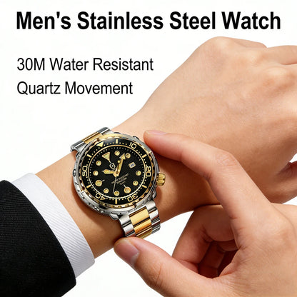 QINGXIYA Mens Watches Fashion Waterproof Luminous Date Rotating Dial High Quality Stainless Steel Luxury Brand Men Quartz Watch