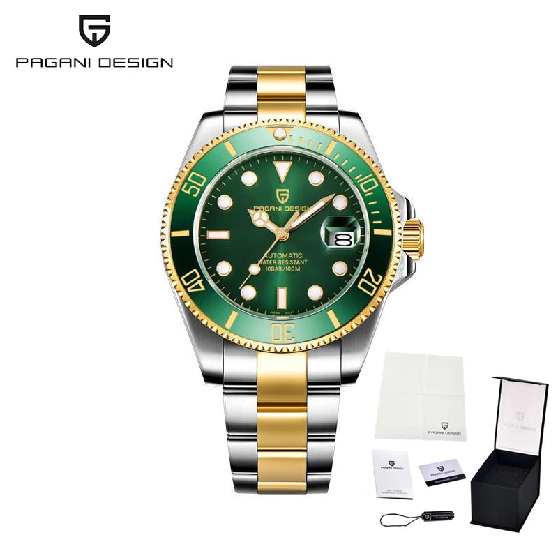 New PAGANI DESIGN Diving Automatic MechanicalWatch Luxury Sports WaterproofWatch Stainless Steel Sapphire Luminous Watch for Men