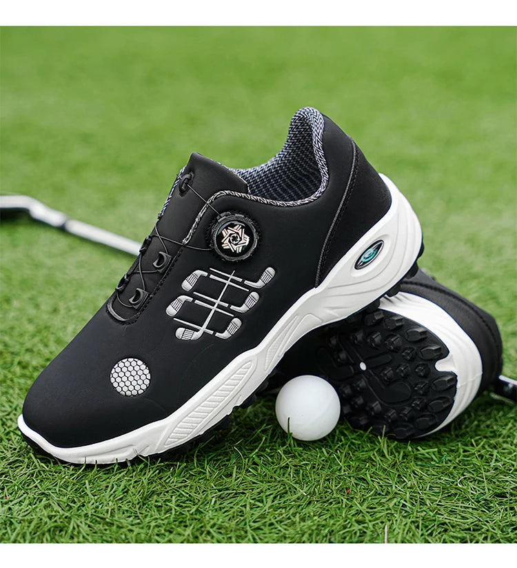 Professional Golf Shoes with Rotary Lock Buckle, Breathable, Shock-Absorbing, Non-Slip, Comfortable Support for Golf Course Swing Movements, Men's Casual Sports Shoes