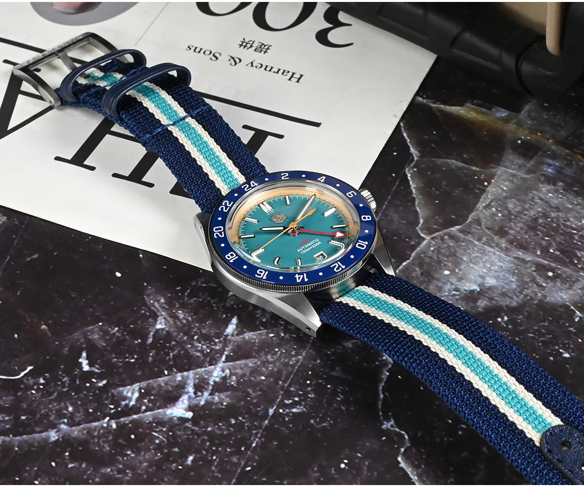 San Martin Original Design Fashion GMT 39.5mm Men Sports Watch Japan NH34 Automatic Mechanical Waterproof 100m SN0116 Reloj