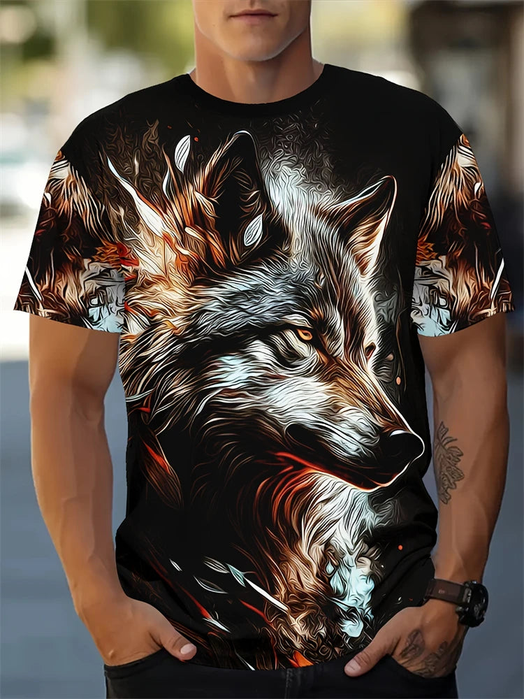Modni muški T-shirt kratkih rukava s okruglim izrezom, T-shirt s 3D printom vuka, muški ležerni sportski T-shirt kratkih rukava, ulični top