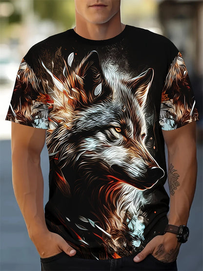 Modni muški T-shirt kratkih rukava s okruglim izrezom, T-shirt s 3D printom vuka, muški ležerni sportski T-shirt kratkih rukava, ulični top
