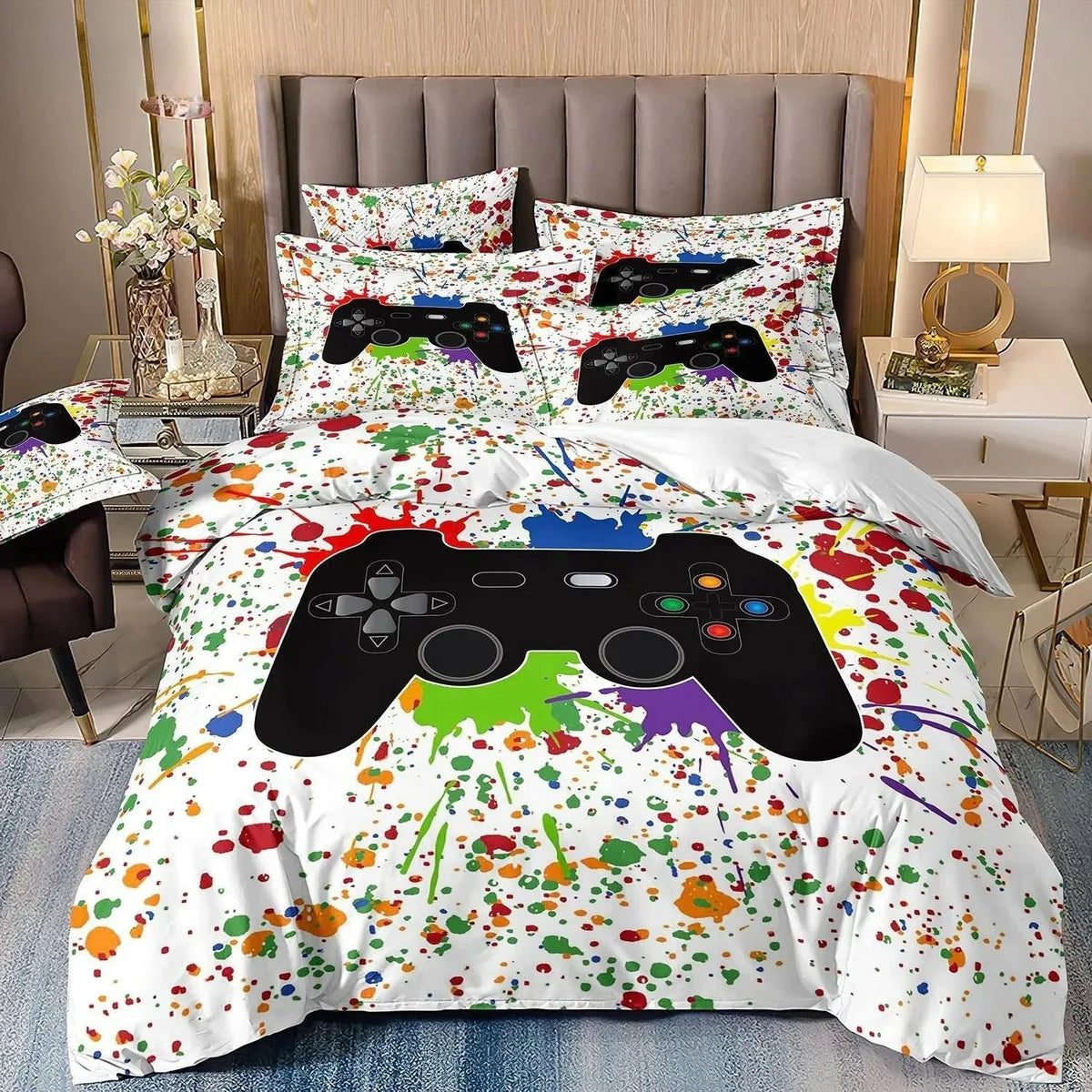 Gamer Bedding Sets for Boy Kid Gaming Duvet Cover Set Queen Video Games Comforter Cover,Playstation Designs Bed Set for Teen Men