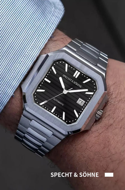 2025 Specht & Söhne Men's Classic Cubic Automatic Mechanical Watch 50M Waterproof Luminous Sapphire Crystal Reloj Hombre 41MM