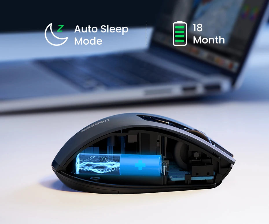 Rato sem fios UGREEN Bluetooth 5.0 ergonómico 4000DPI com 6 botões silenciosos para MacBook, tablet, portáteis, computador e PC, rato 2.4G