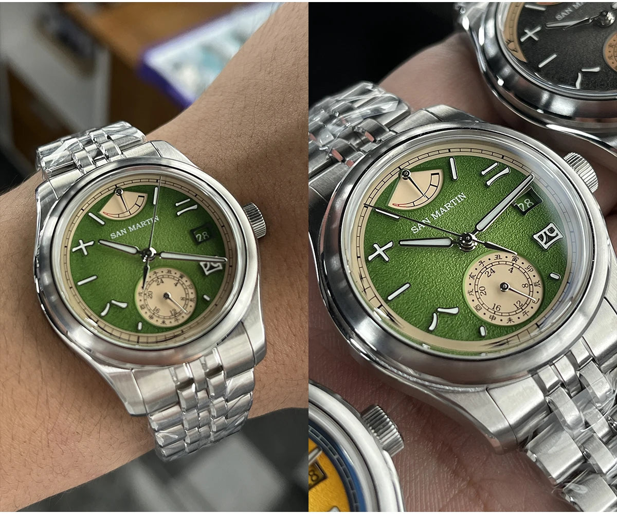 San Martin 39mm Miyota 9132 Power Reserve Display Men's Luxury Sport Watch Automatic Mechanical Waterproof Original Design SN0144