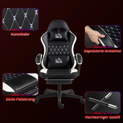 Gaming Chair with Footrest, Computer Chair with Headrest & Cushions, Faux Leather Upholstery, Swivel, Height-Adjustable