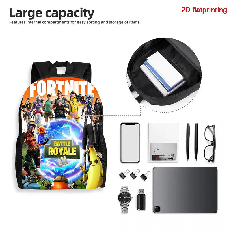 Fortnite 15 Inch Cartoon School Backpack for Kids Boys Girls, Cool Game Printed Lightweight Backpack Large Suitable for Ages 5-8