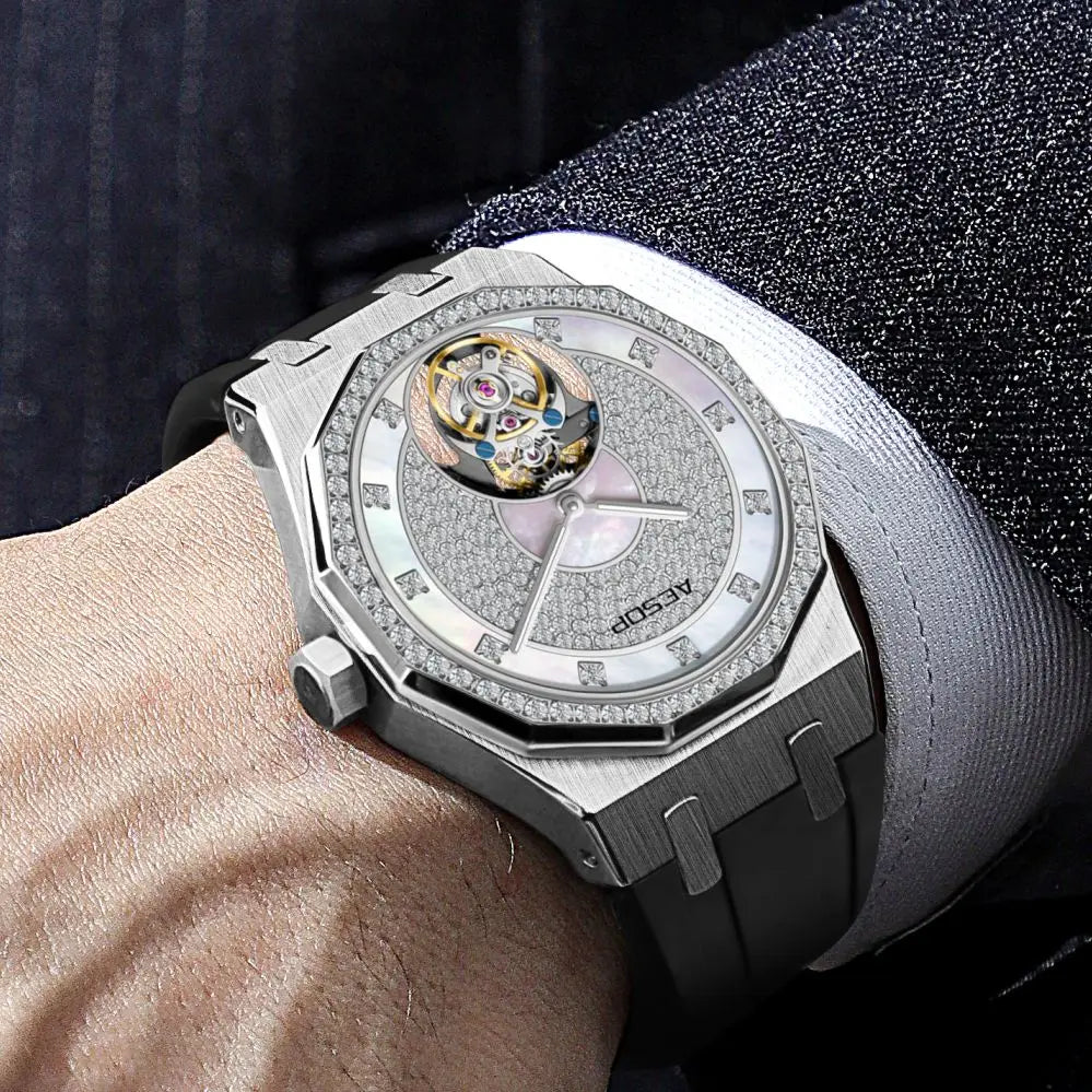 AESOP Echte Fliegende Tourbillon Mechanische Skeleton Uhr Für Mann Luxus Wasserdichte Armbanduhren Saphir Spiegel Gradienten new