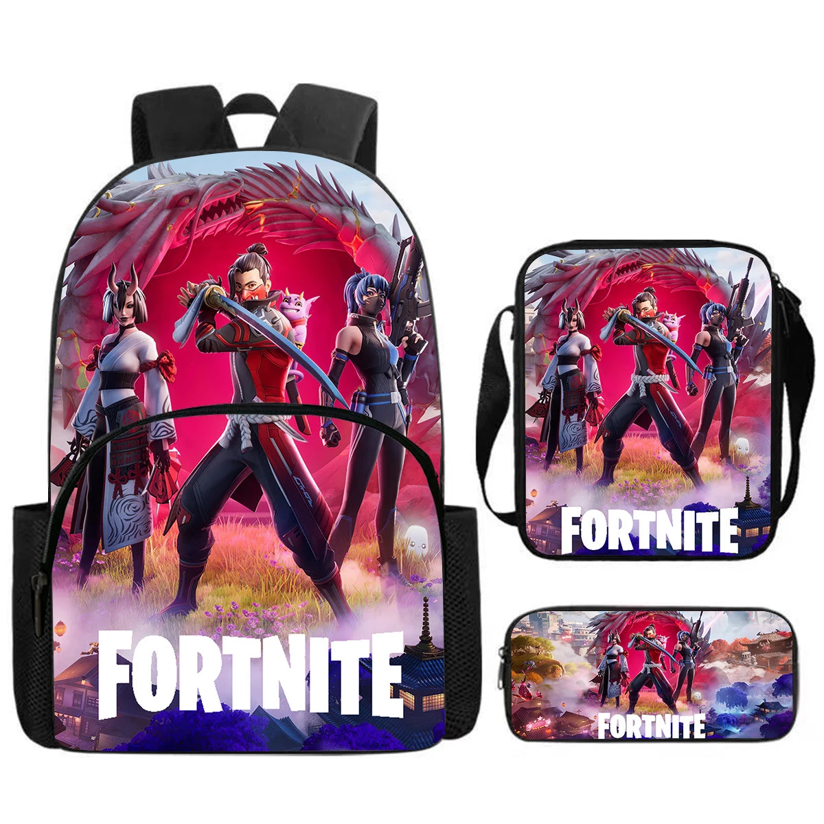Fortnite 3Pcs Bag Set, Backpack with Front Pocket, Crossbody Bag and Pencil Case, Boys and Girls The Best Gift for Children