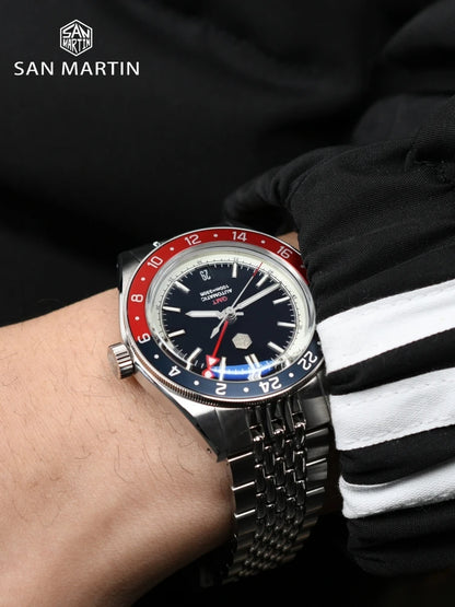 San Martin 39.5mm Limited Edition Full Lume Dial Automatic Men's Watch NH34 GMT 6H Date 10Bar Luxury Watch SN0116W