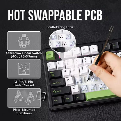 AULA F99PRO Gaming Mechanical Keyboard 99 Key Three Mode Wireless Hot Swappable Gasket Structure Custom Keyboard with Media Knob