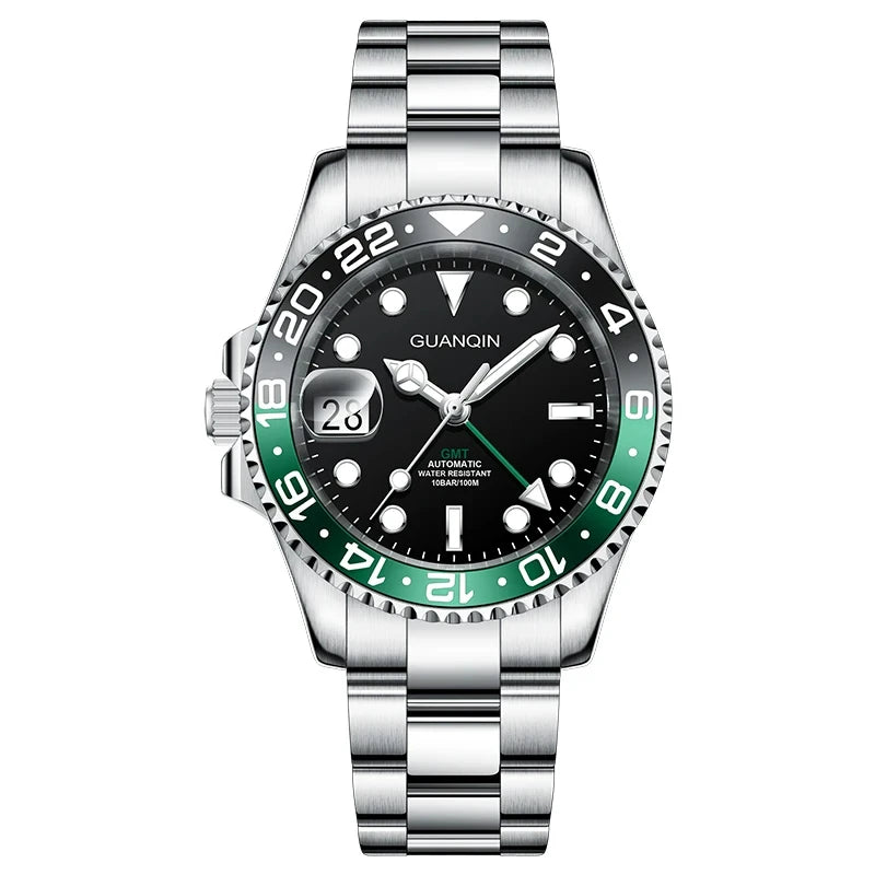 GUANQIN GMT Herrenuhren 2025 Neue Automatikuhr für Herren NH34 Mechanische Armbanduhr Saphirglas Edelstahlgehäuse Linkshänder
