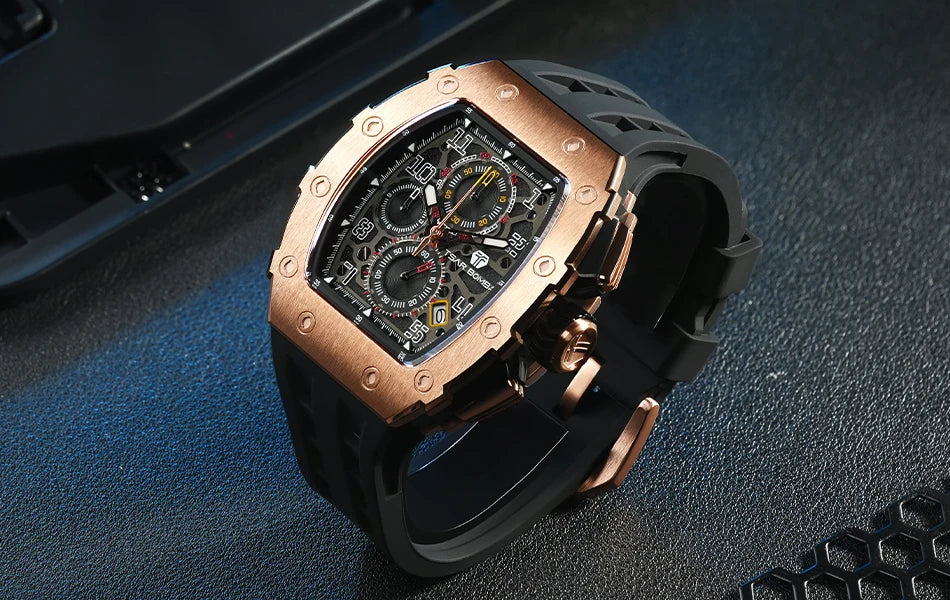 TSAR BOMBA Neue TB8204 Uhr für Herren, Japanisches Quarz-Chronographenwerk, 50M wasserdichte Armbanduhr, modische Sportuhr, luxuriöses Geschenk für Herren