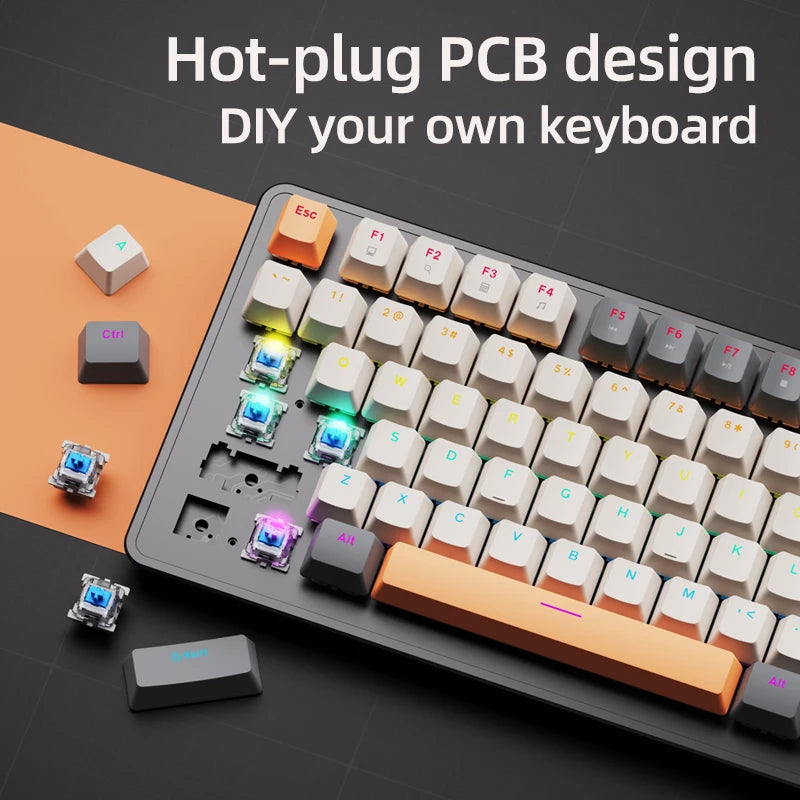 APAYADO 75% Gaming Keyboard Wired with Metal Knob, Hot-Swap K82 Black Mechanical Keyboard,ABS Transparent Character RGB