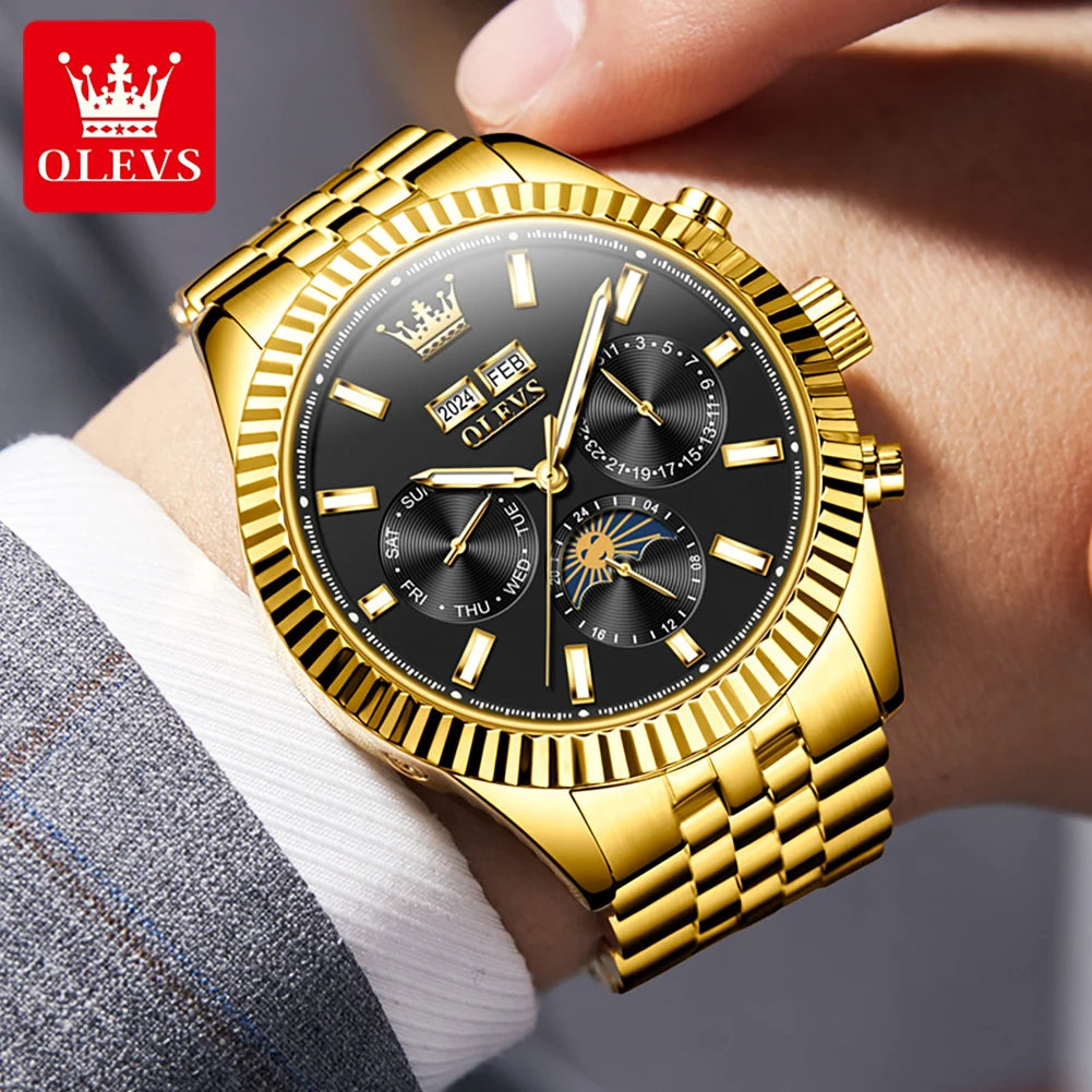 OLEVS 6688 Fashion Automatic Mechanical Men's Watch Moon Phase Dual Calendar Waterproof Luminous Luxury Business Watch for Man
